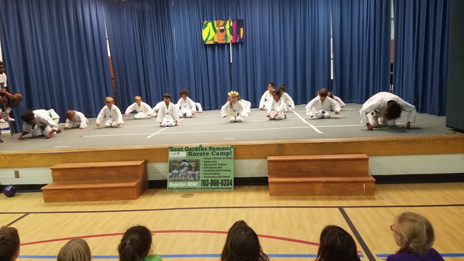 Pushups stretching on stage