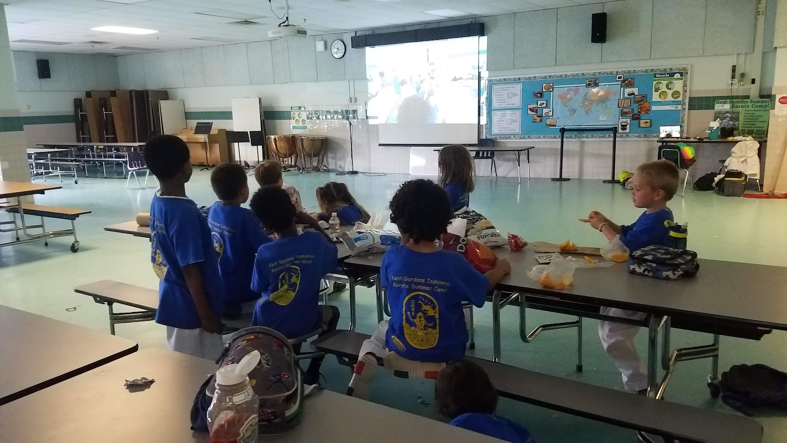 Movie and snack time in cafeteria