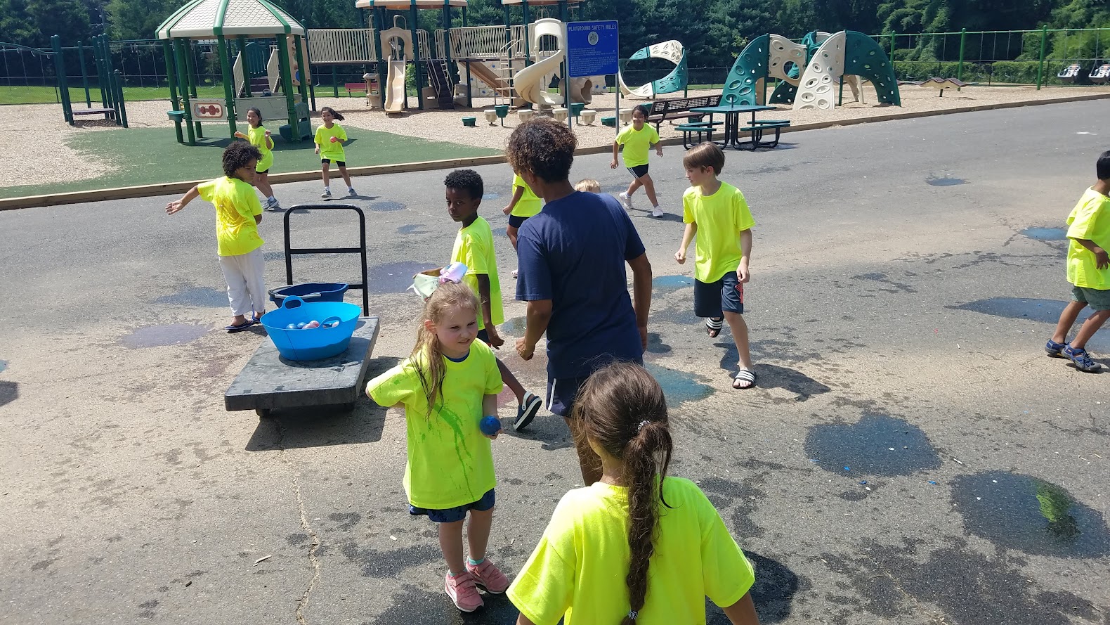 Water balloon fun with instructor