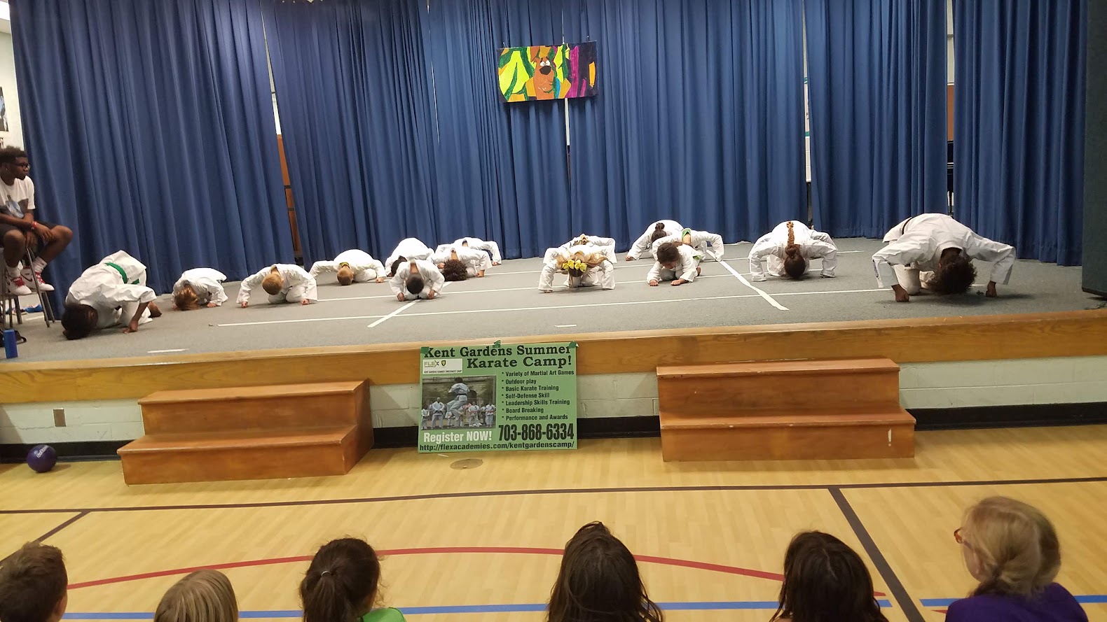 Karate pushups on stage performance